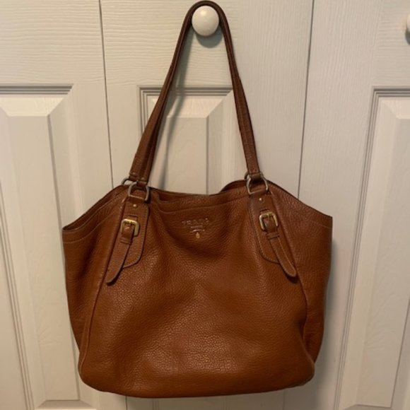 Prada Vitello Daino Calf Leather Brown Tote Bag - Picture 1 of 11